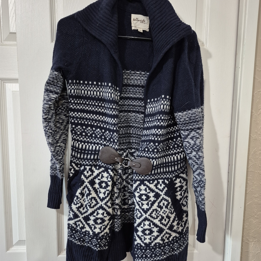 Navy and White Patterned Cardigan